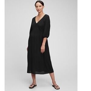 Gap Maternity Black Midi 3/4 Sleeve Dress XL NWOT